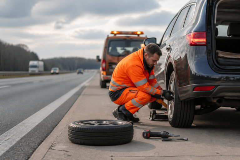 Mobile Reifenreparatur auf der Autobahn – Reifenwechsel
